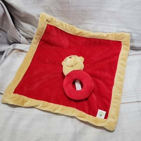 Disney Baby Winnie The Pooh Lovey Ring Rattle Mini Security Blanket 13" x 13" - Picture 3 of 10